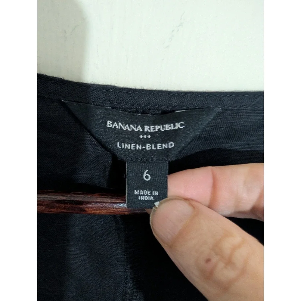 Banana Republic Black Linen Blend Smocked Corset Top ren faire Classic Festival